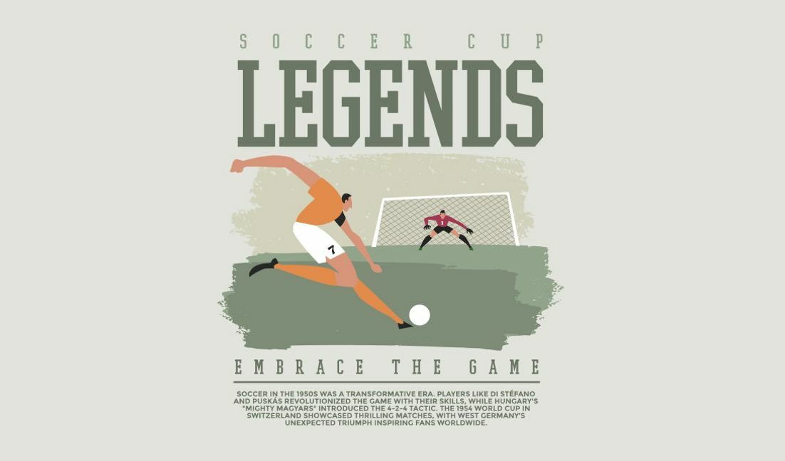 Modelo de design para camiseta Design gráfico de lendas da copa de futebol