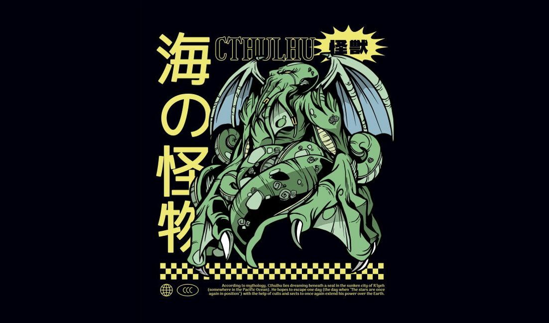 Plantilla de diseño para camiseta Ilustración intrincada del monstruo de Cthulhu