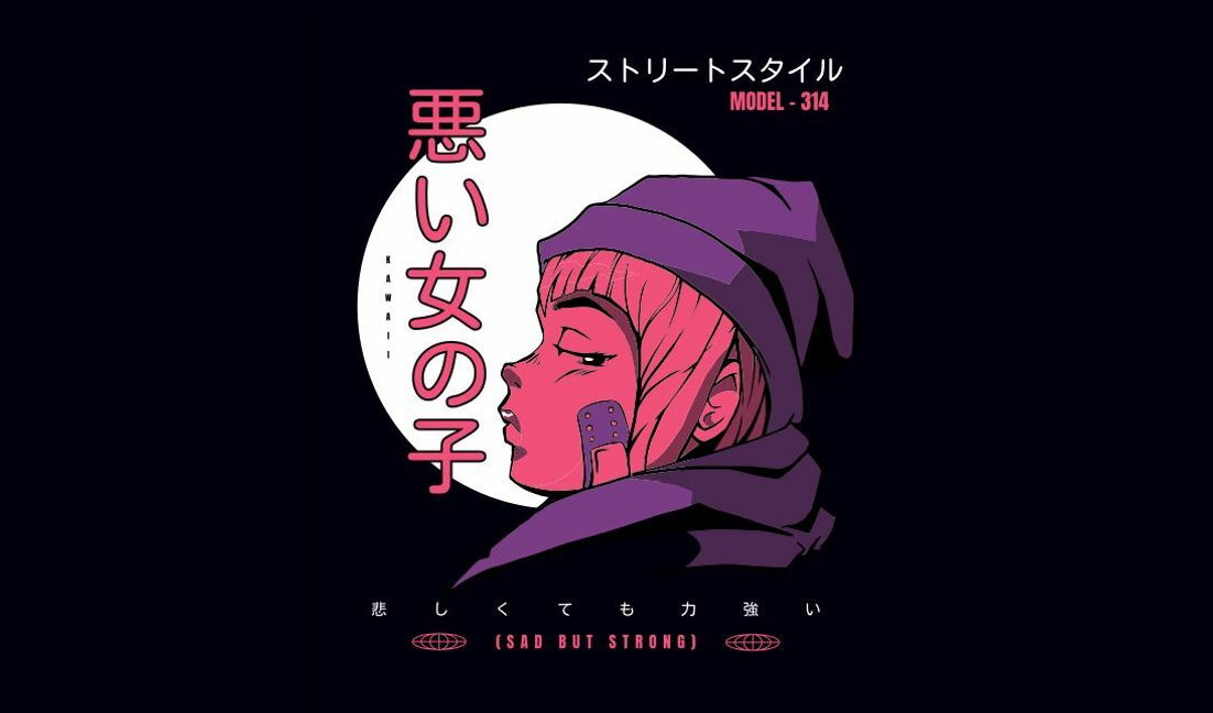 Plantilla de diseño para camiseta Ilustración de moda callejera de estilo kawaii