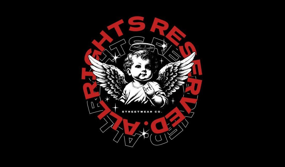 Plantilla de diseño para camiseta Diseño gráfico de ángel vanguardista con tipografía atrevida