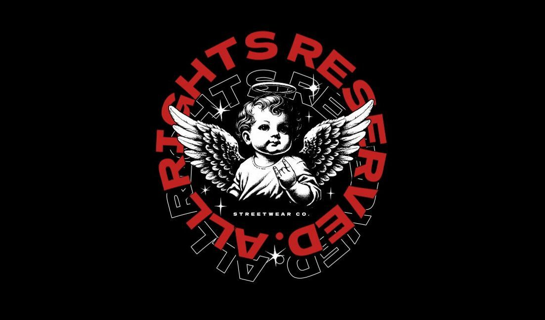 Edgy angel graphic design with bold typography t-shirt design template