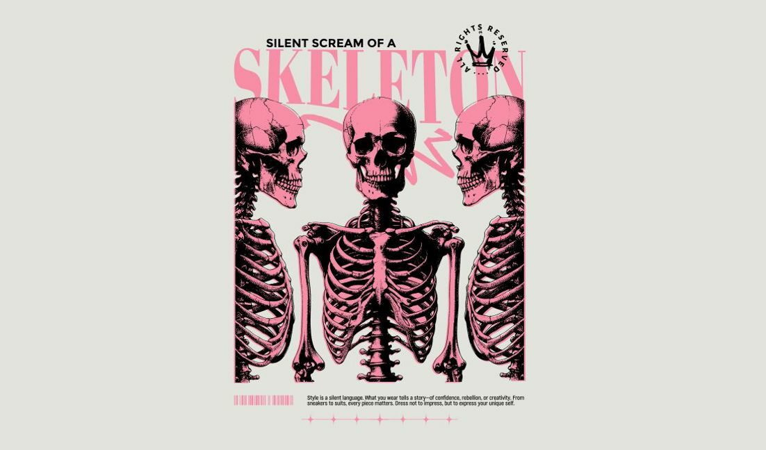 Kantiges Skelett-Grafikdesign T-Shirt-Designvorlage
