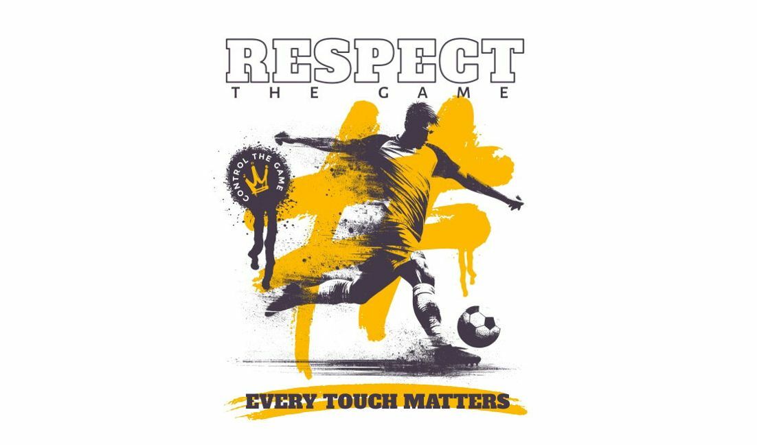 Plantilla de diseño para camiseta Gráfico dinámico de fútbol con citas inspiradoras.