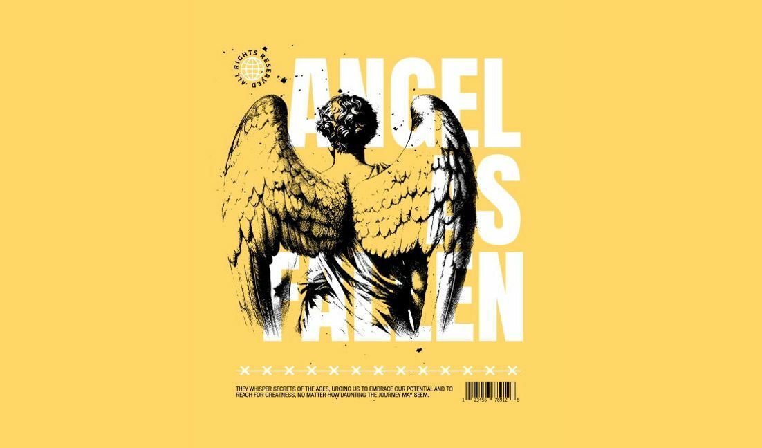 Fallen angel art print with inspirational quote t-shirt design template