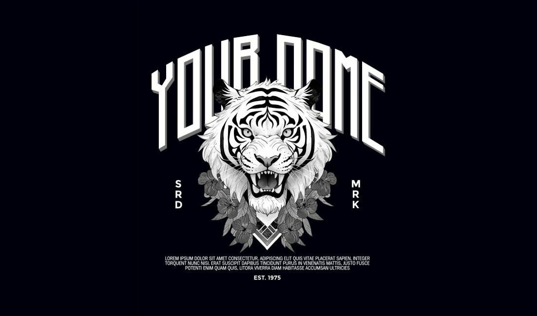 Auffälliges Tiger-Grafikdesign mit anpassbarem Namen T-Shirt-Designvorlage