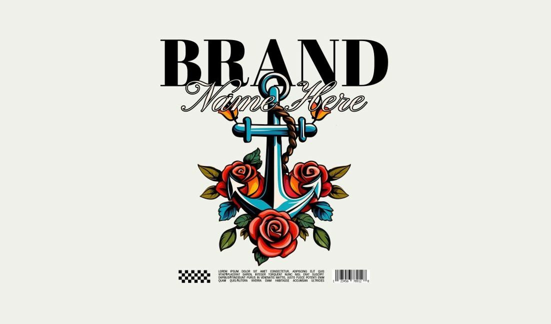 Plantilla de diseño para camiseta Diseño de ancla náutica con rosas.