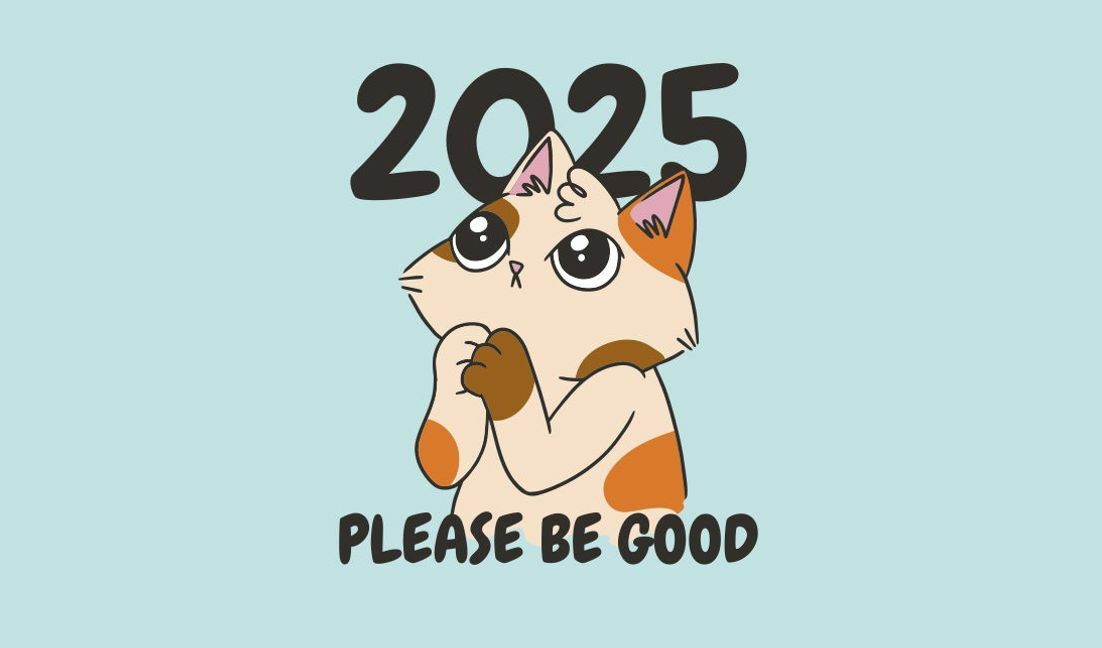 Cute cat illustration with hopeful message for 2025 t-shirt design template