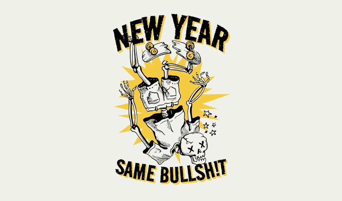 Verspieltes Skelett-Neujahrsdesign T-Shirt-Designvorlage