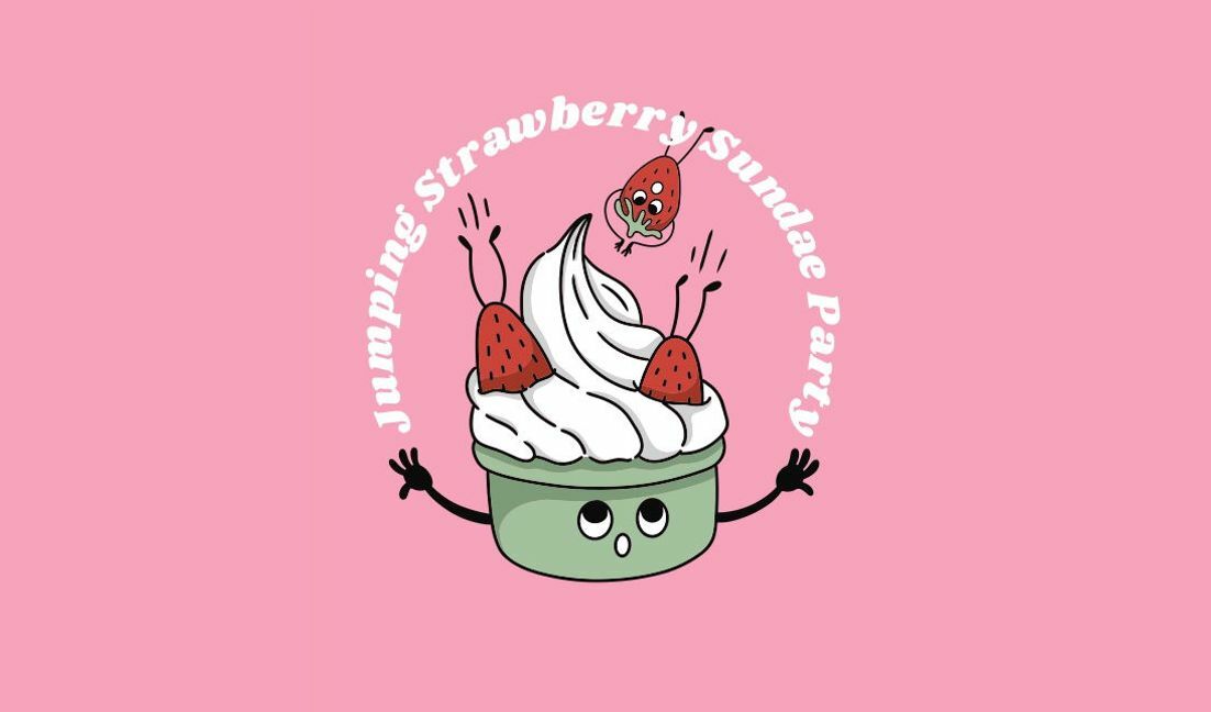 Modelo de design para camiseta Design divertido de sundae de morango saltitante