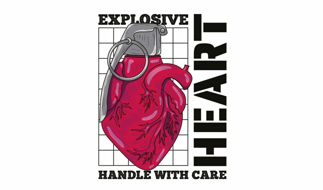Explosives Herz-Grafikdesign mit mutiger Botschaft T-Shirt-Designvorlage