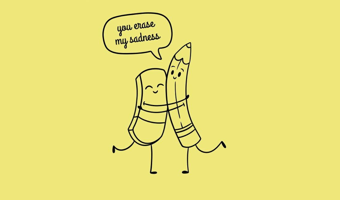 Cute pencil and eraser illustration with heartfelt quote t-shirt design template