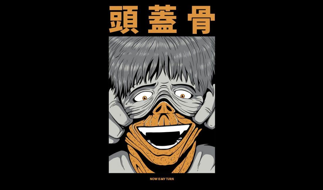 Einzigartige Horrormaskenillustration mit Zitat T-Shirt-Designvorlage