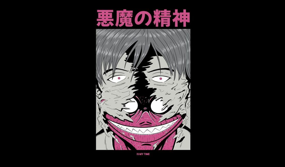 Auffälliges, von Anime inspiriertes Grafikdesign T-Shirt-Designvorlage