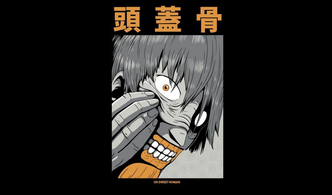 Ausdrucksstarke Manga-Illustration mit zum Nachdenken anregendem Text T-Shirt-Designvorlage