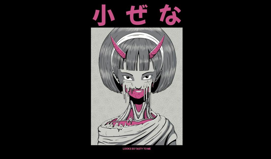 Modelo de design para camiseta Ilustração única de personagem assustador com elementos de design lúdicos