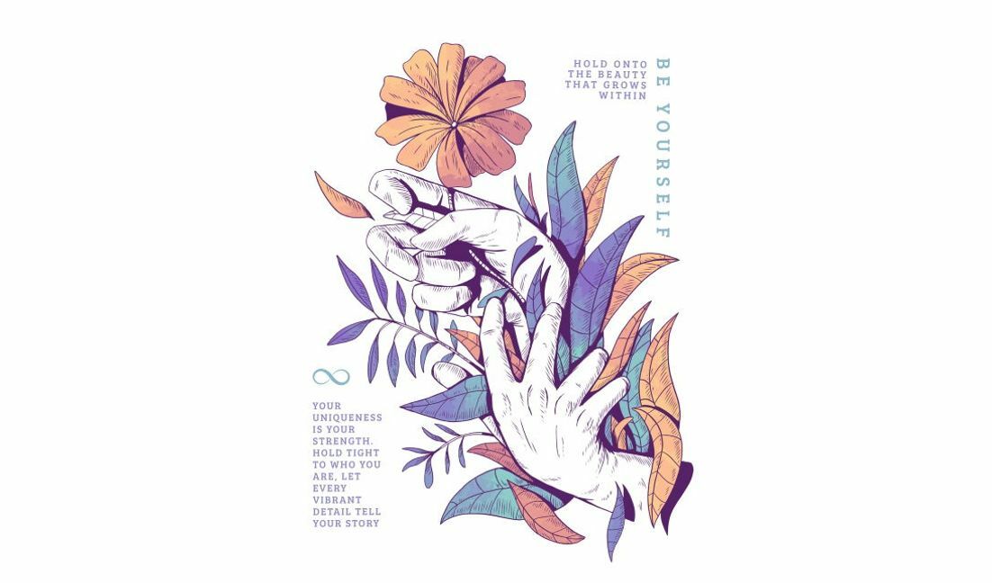 Plantilla de diseño para camiseta Diseño inspirador con cita de mano y flor.