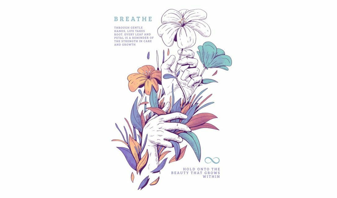 Plantilla de diseño para camiseta Ilustración inspiradora de manos florales