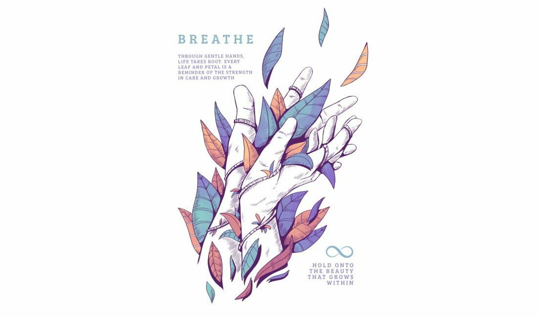 Inspirational quote art with hands and leaves t-shirt design template