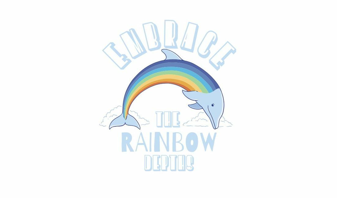 Whimsical dolphin design embracing the rainbow depths t-shirt design template