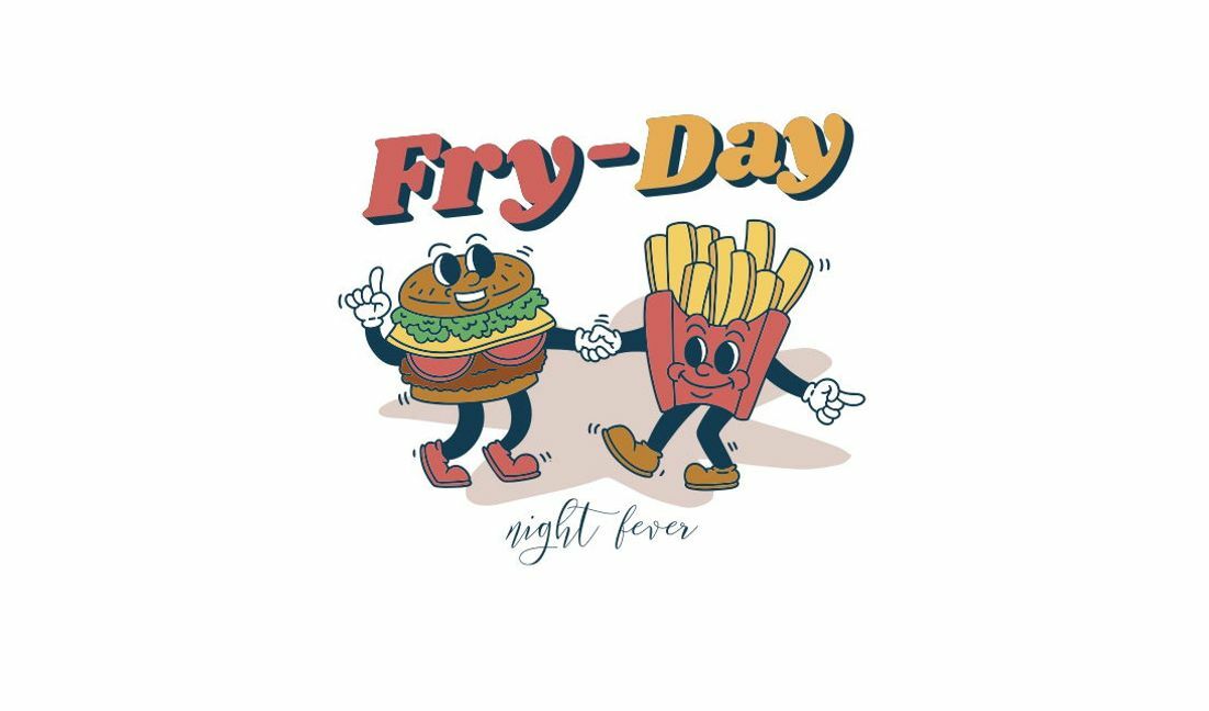 Verspieltes Grafikdesign für Fry-Day-Essen T-Shirt-Designvorlage