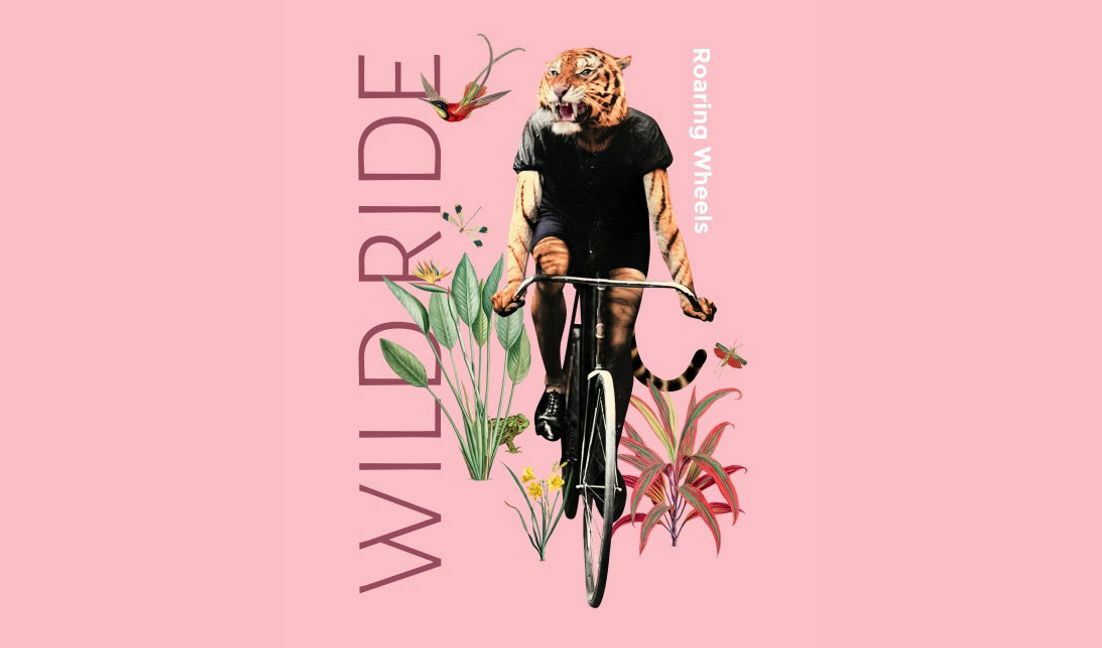 Whimsical tiger biking art design t-shirt design template