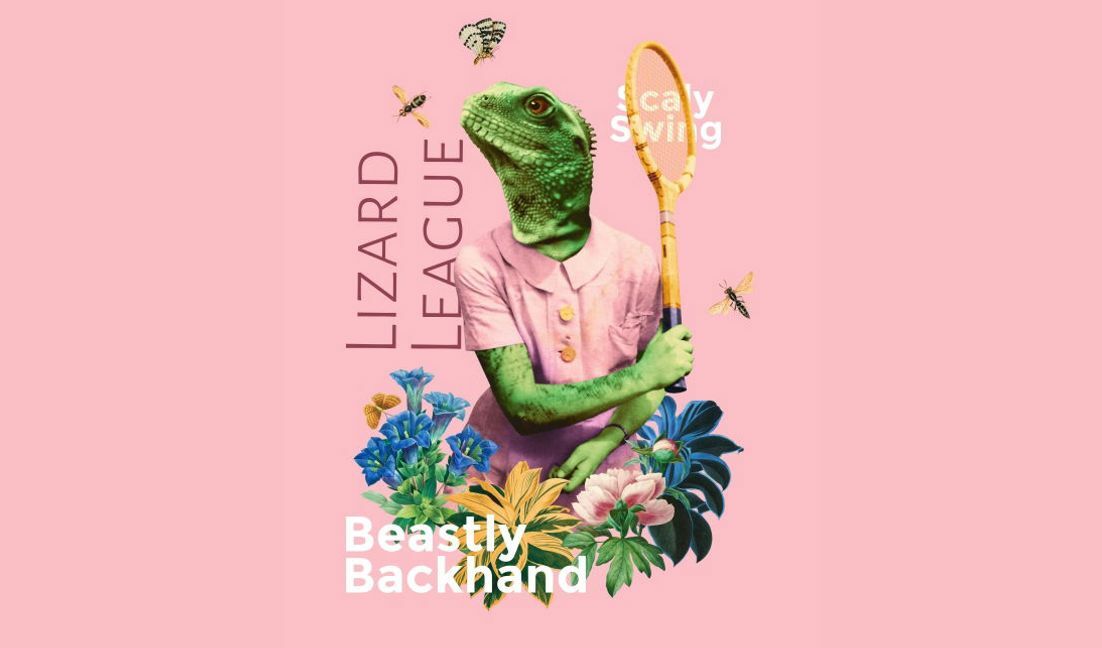 Verspieltes Eidechsen-Tennis-Grafikdesign T-Shirt-Designvorlage