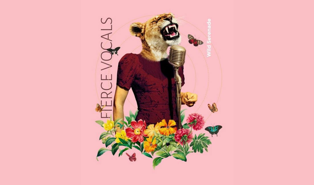 Verspielte Gesangskunst mit einer brüllenden Löwin T-Shirt-Designvorlage