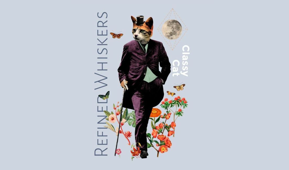 Whimsical classy cat art print t-shirt design template