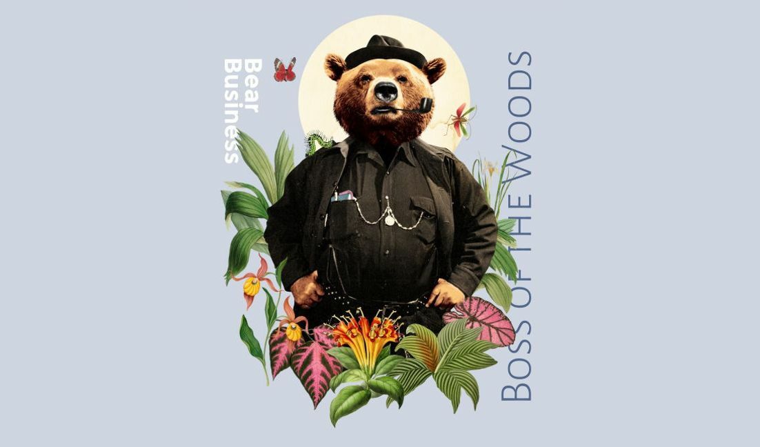 Whimsical bear business illustration t-shirt design template