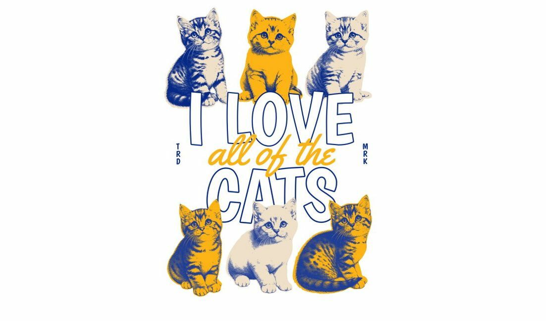 Playful cat illustration with loving quote t-shirt design template