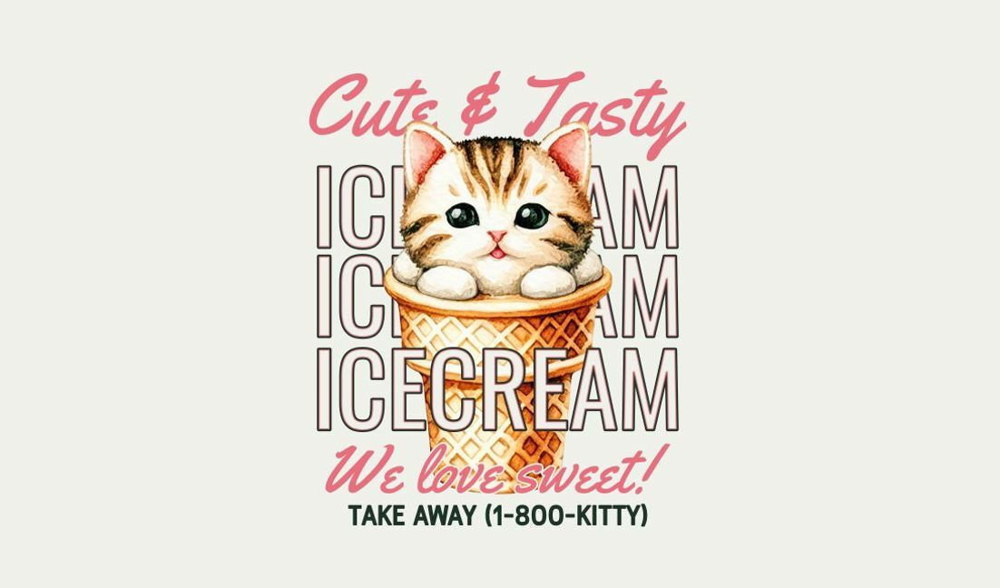 Modelo de design para camiseta Design de gato de sorvete fofo e saboroso