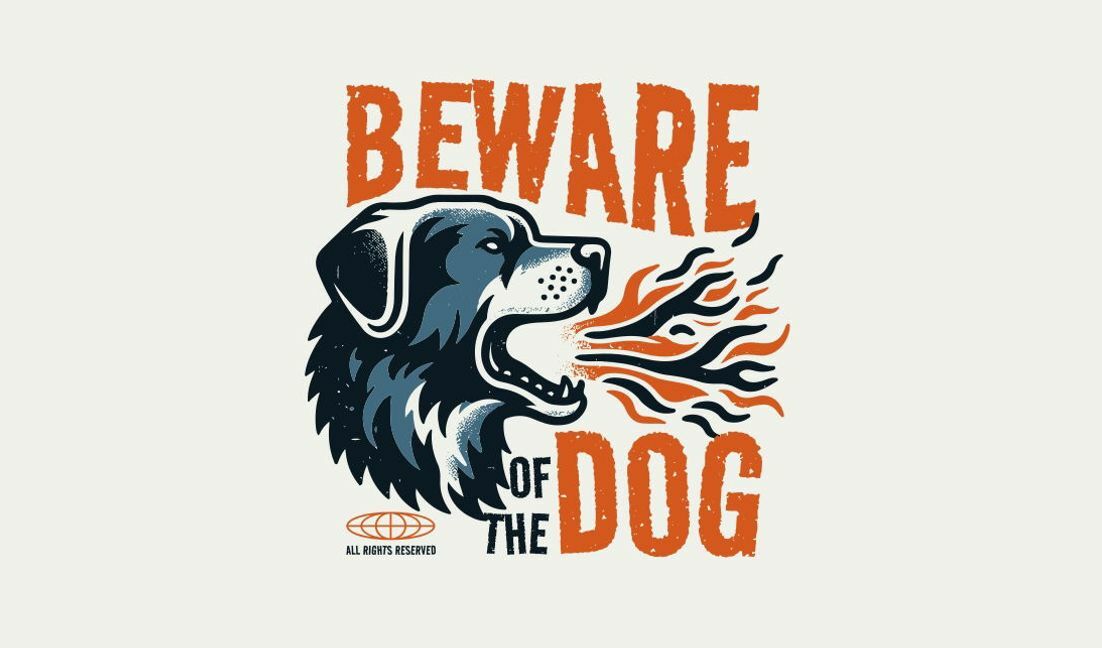 Bold beware of dog graphic design t-shirt design template