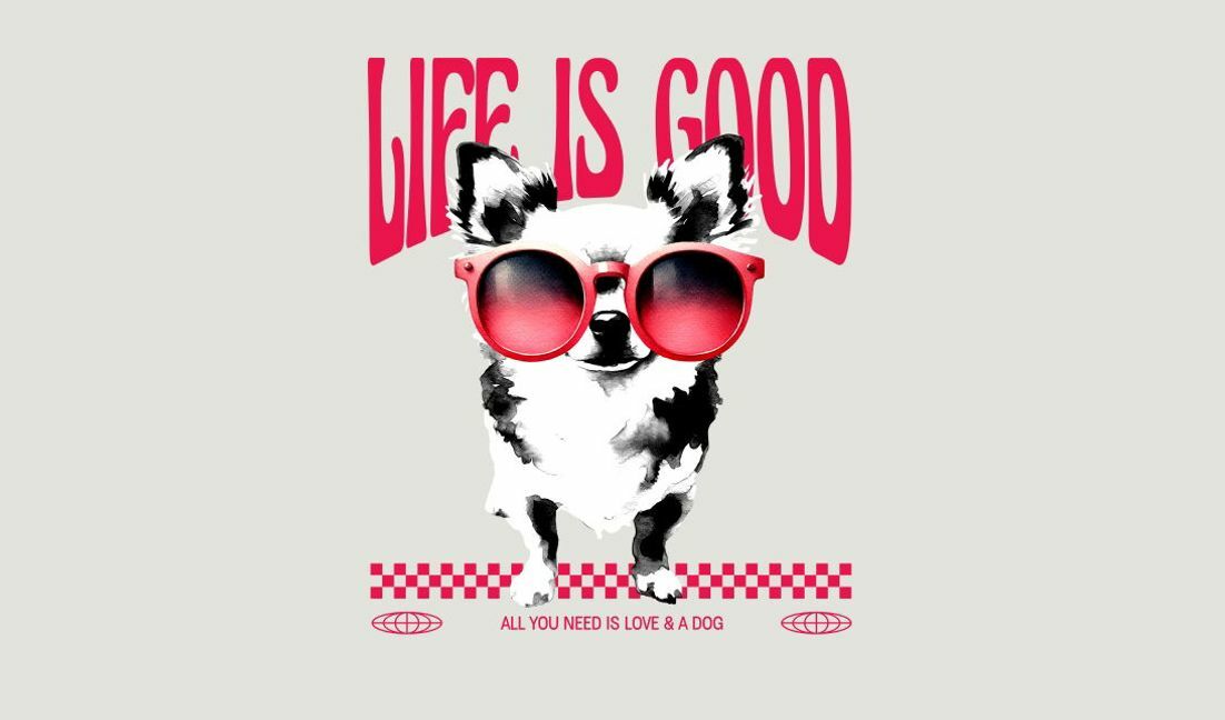 Plantilla de diseño para camiseta Ilustración de un perro juguetón con citas positivas