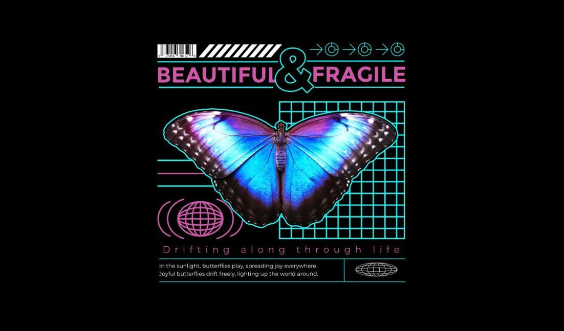 Plantilla de diseño para camiseta Elegante ilustración de mariposa con cita inspiradora.