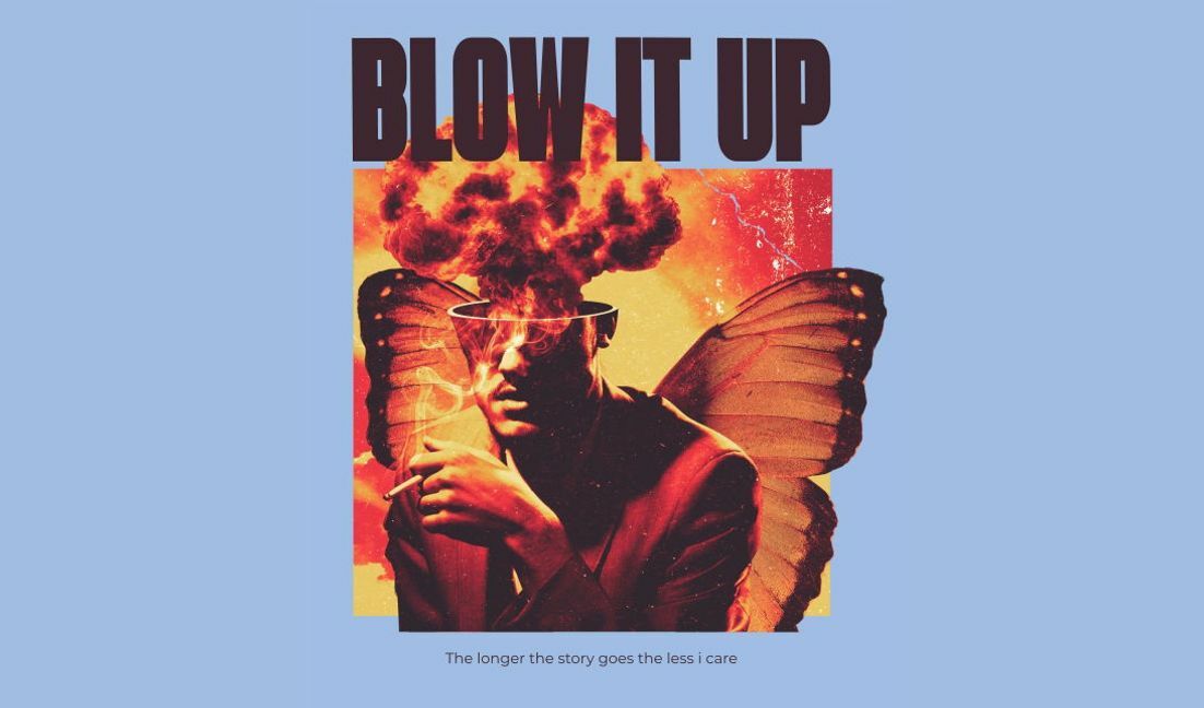 Plantilla de diseño para camiseta Diseño artístico surrealista de explosión de mariposa