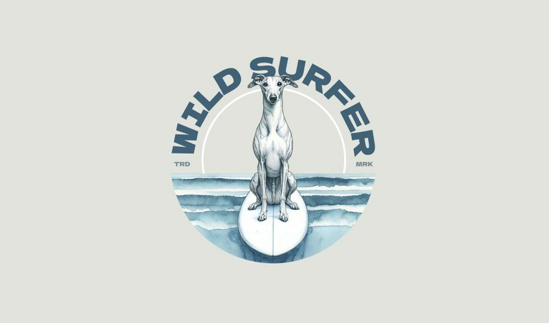 Verspieltes wildes Surfer-Hunde-Design T-Shirt-Designvorlage