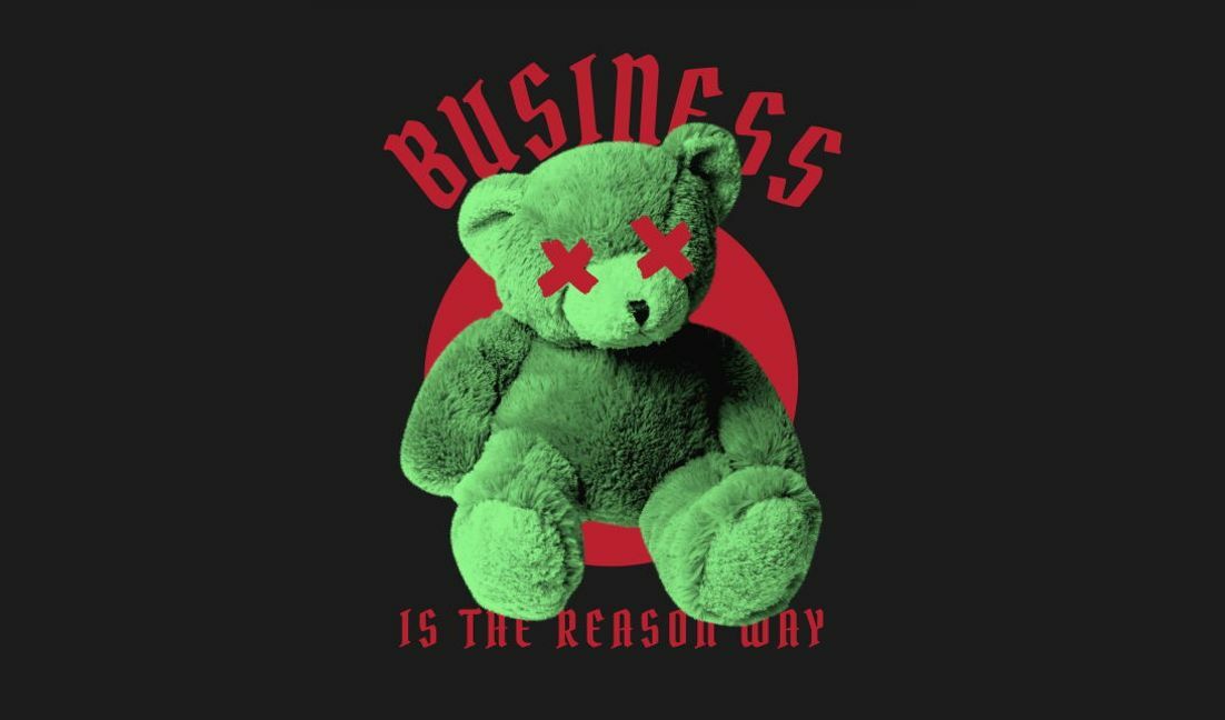 Playful teddy bear graphic with business theme t-shirt design template