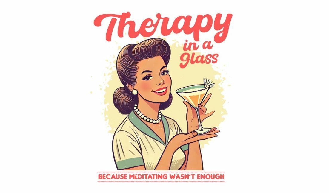 Modelo de design para camiseta Design de citação de terapia de coquetel vintage