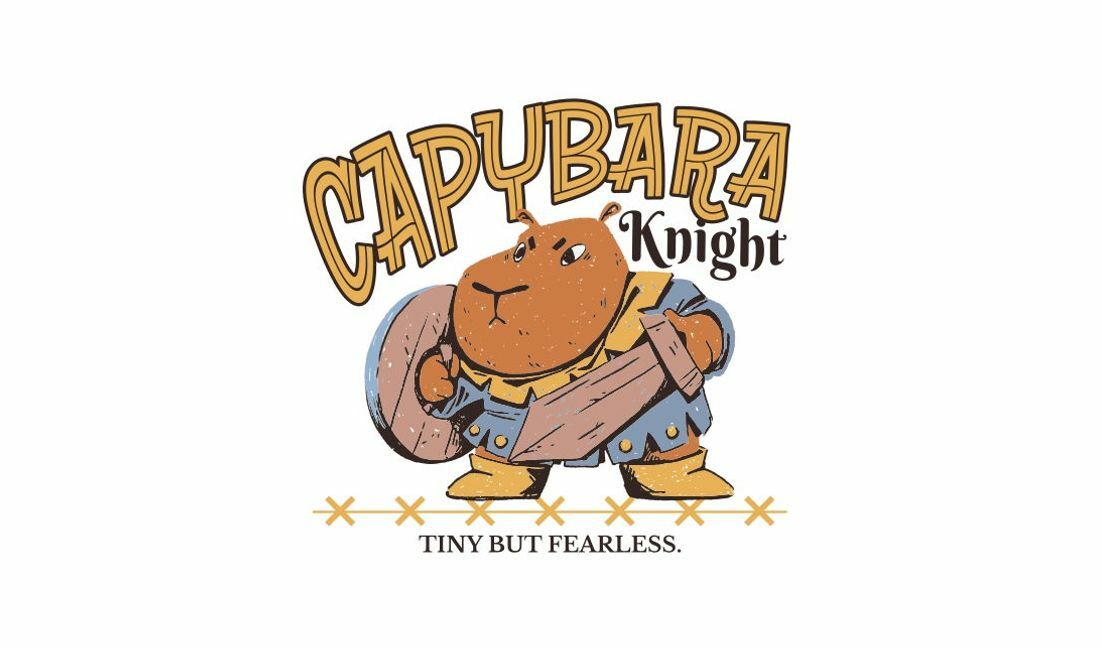Playful capybara knight design for kids t-shirt design template