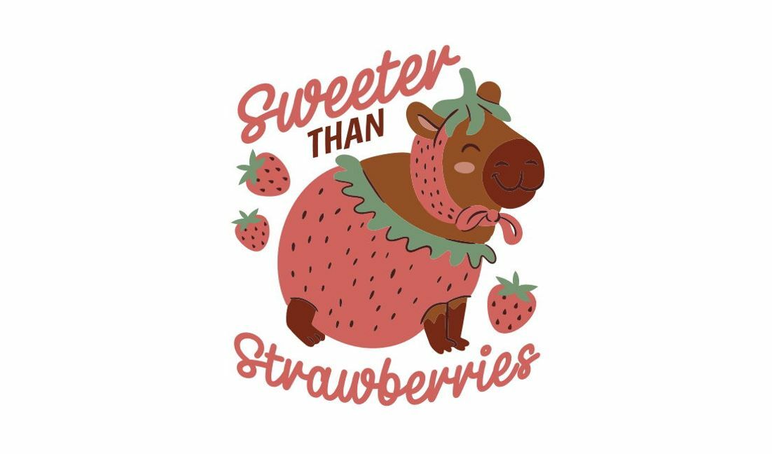 Modelo de design para camiseta Desenho fofo de morango capivara