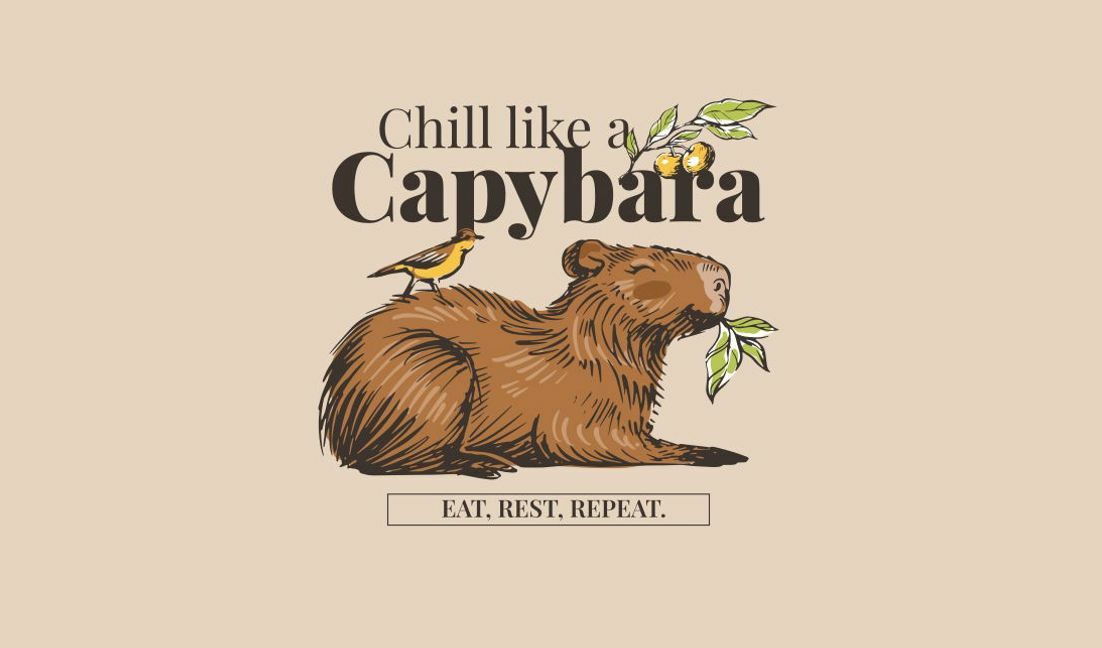 Modelo de design para camiseta Design lúdico de citação relaxante de capivara