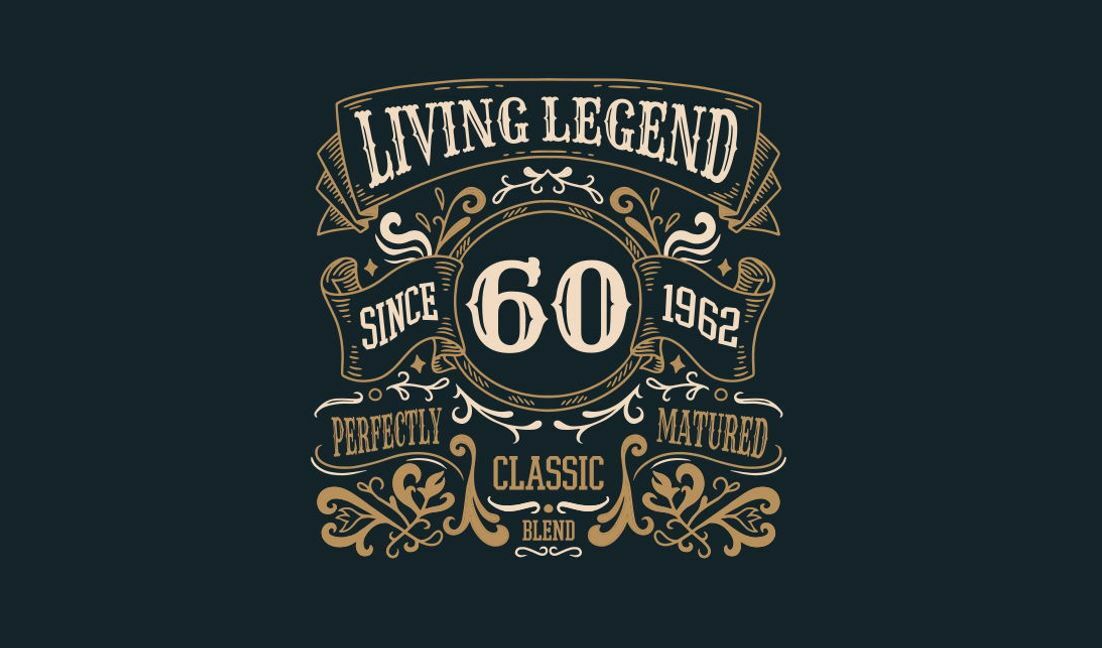 Vintage-Design der lebenden Legende feiert 60-jähriges Jubiläum T-Shirt-Designvorlage