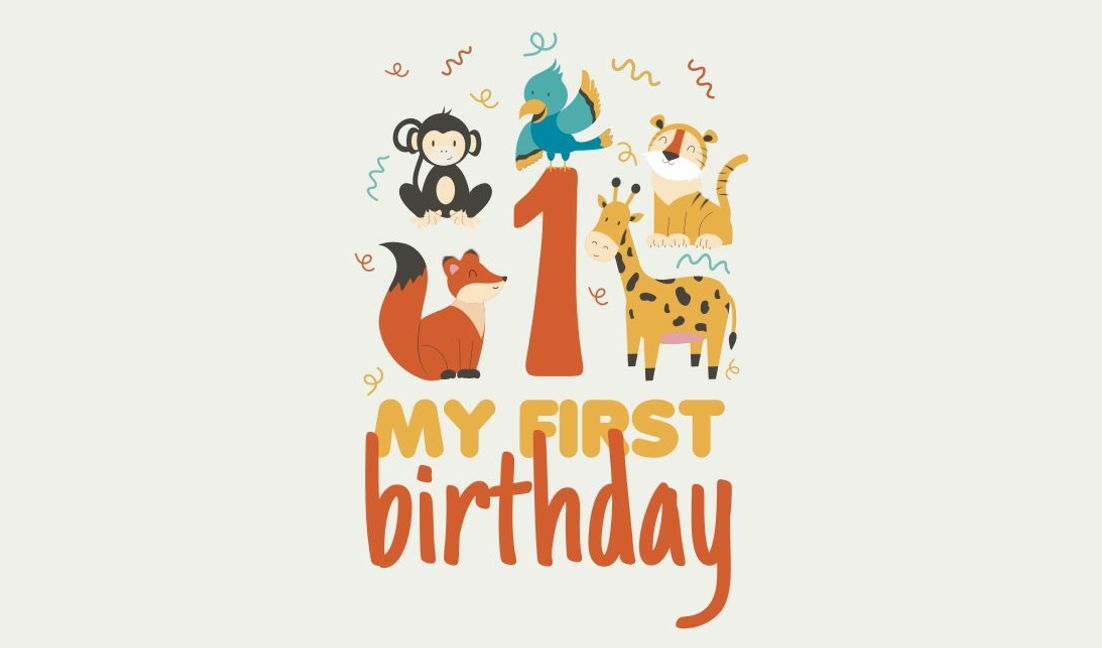 Plantilla de diseño para camiseta Diseño divertido de animales para el primer cumpleaños.
