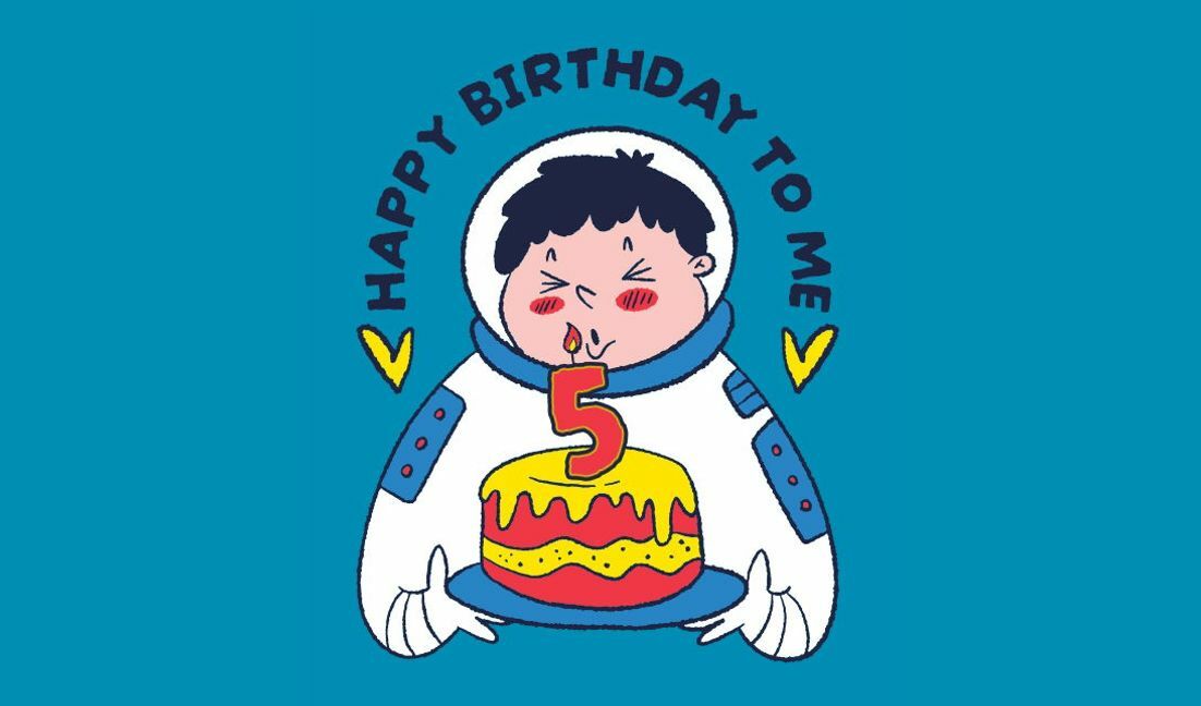 Playful astronaut birthday design t-shirt design template