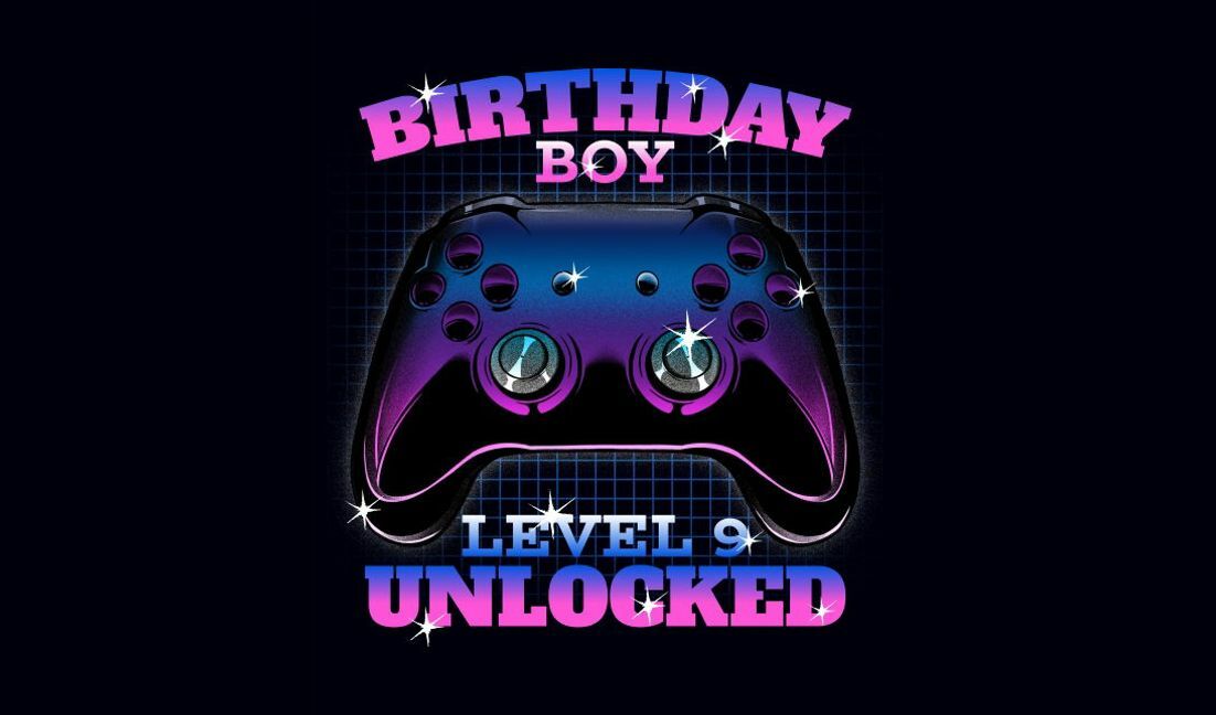 Modelo de design para camiseta Design de aniversário de jogo para desbloquear o nível 9