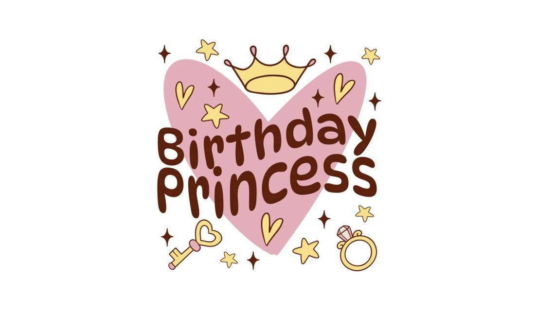 Playful birthday princess design with heart and crown t-shirt design template
