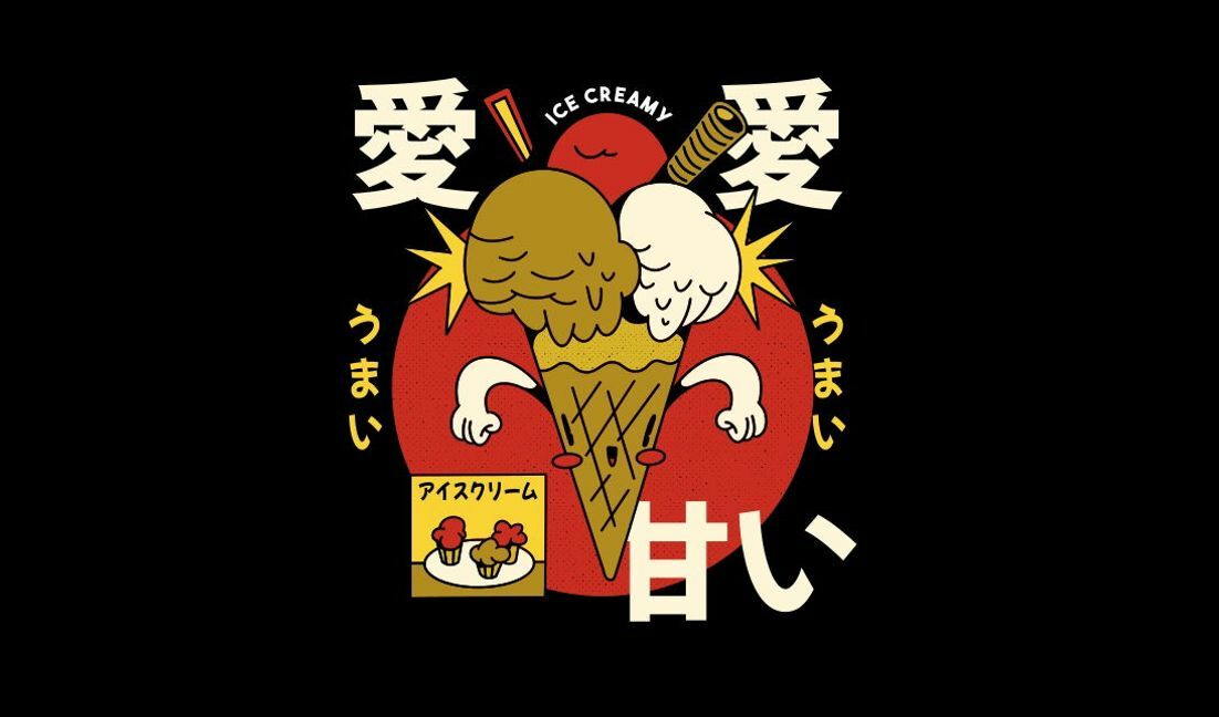 Modelo de design para camiseta Ilustração divertida de sobremesa de sorvete