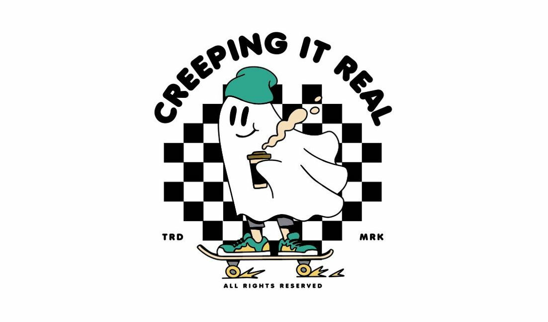 Verspieltes Geister-Skateboard-Grafikdesign T-Shirt-Designvorlage