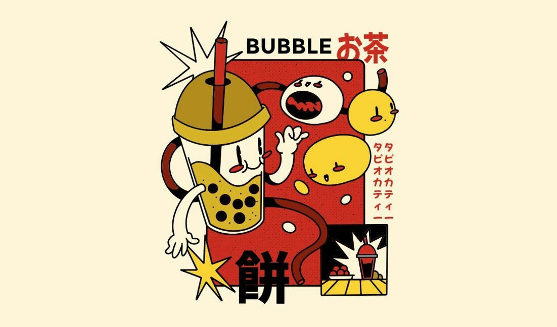 Verspielte Bubble Tea-Illustration T-Shirt-Designvorlage