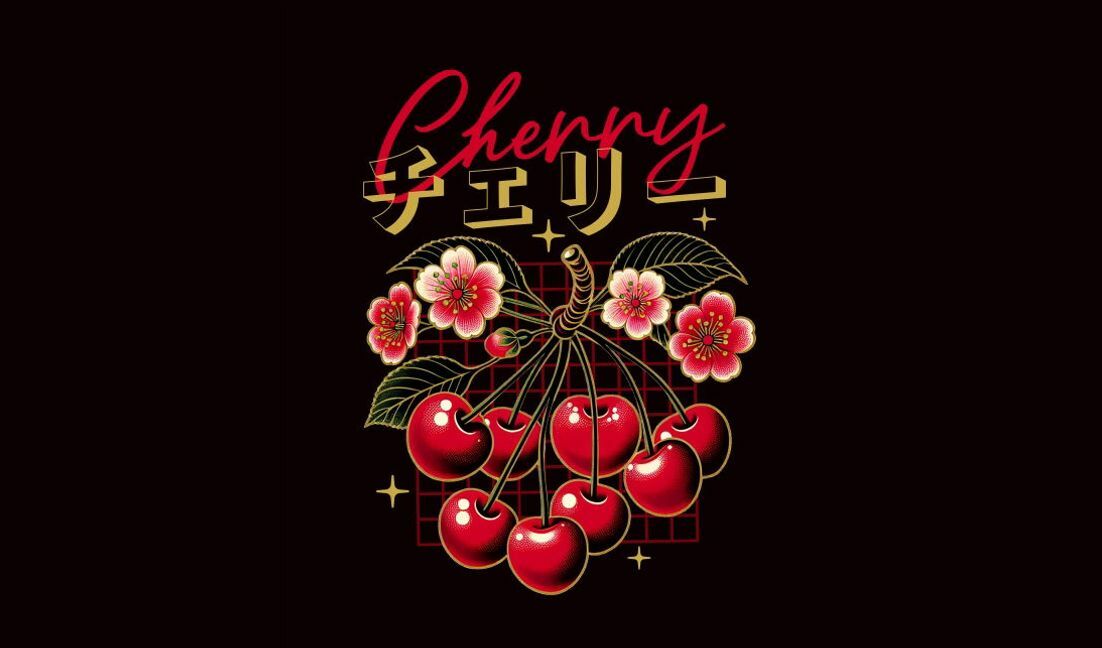 Bezauberndes Kirschblüten-Design mit japanischem Text T-Shirt-Designvorlage